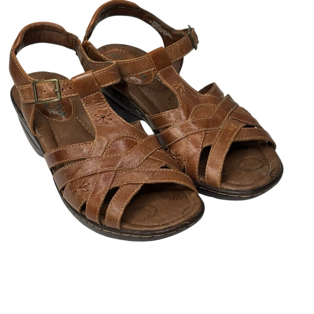 New Montana Brown Leather Women's Comfort Sandals Walking 2” Heel